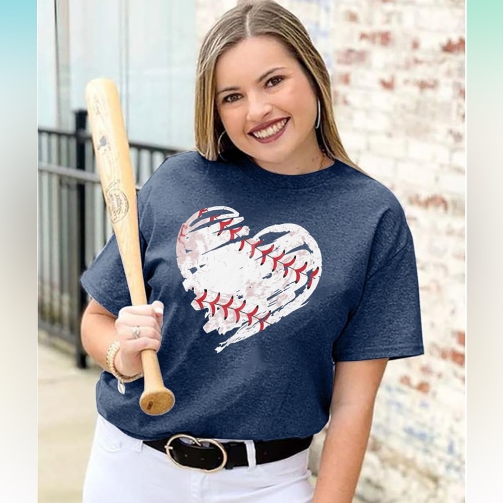 Blue Baseball Heart T-Shirt Women’s Mens Kids Unisex 2XL XXL